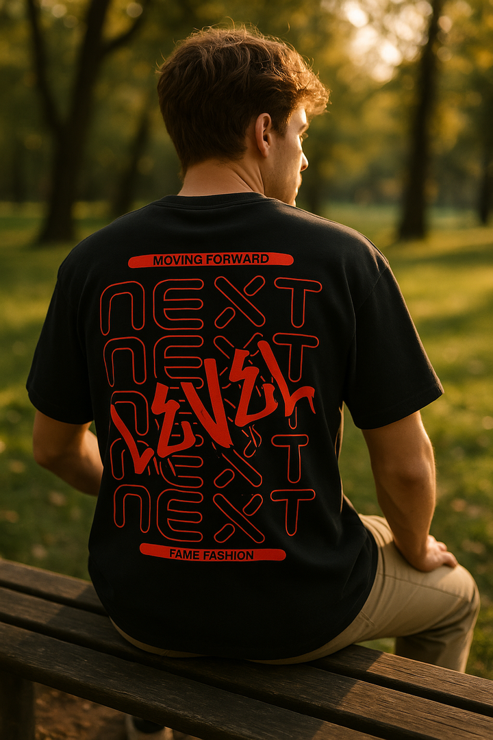 "NEXT LEVEL-Black/Red" oversized shirt