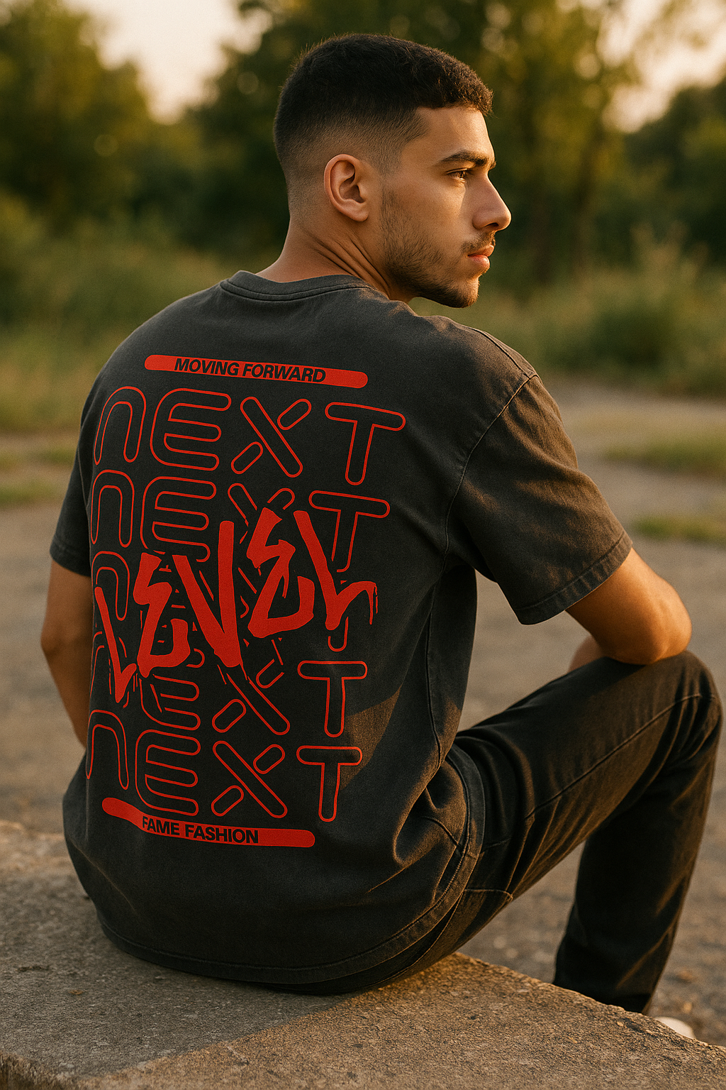 "NEXT LEVEL-Black/Red" oversized shirt