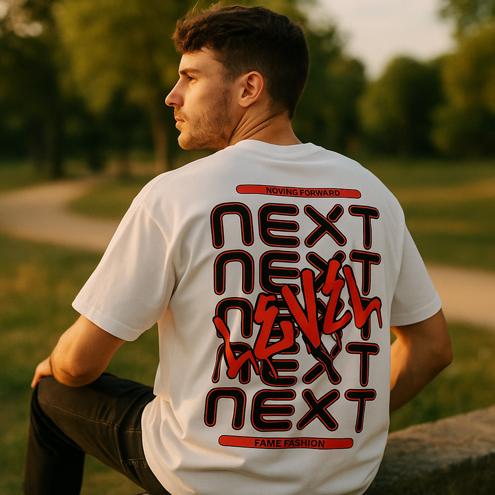 "NEXT LEVEL-Black/Red" oversized shirt