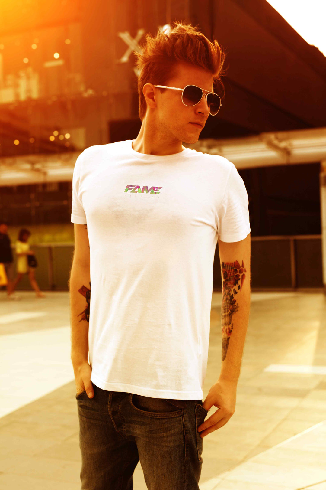T-Shirt Fame Fashion White & Abstract Violet-Green small