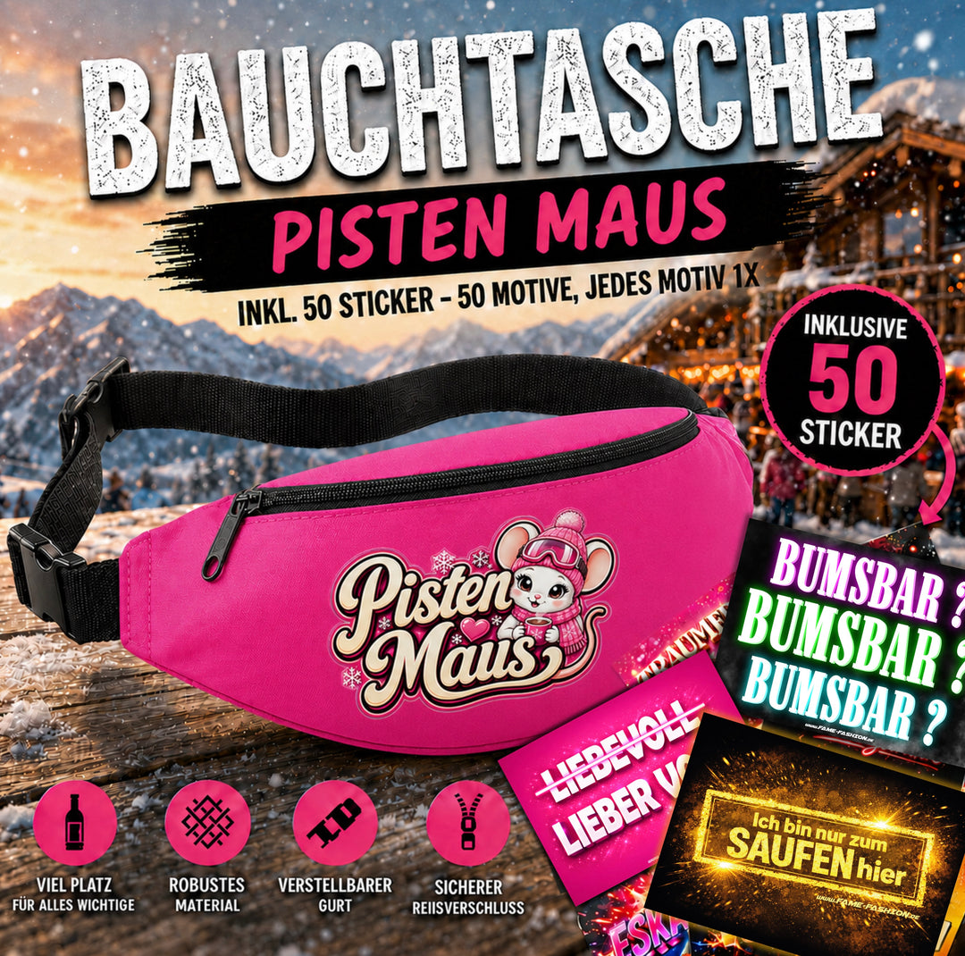 Bauchtasche Aprés Skí Version gefüllt mit 1 MEGA-Bundle Sticker-Set (50 Sticker-Motive je 1x)
