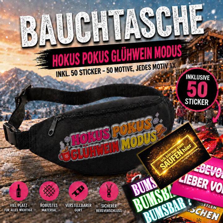 Bauchtasche Aprés Skí Version gefüllt mit 1 MEGA-Bundle Sticker-Set (50 Sticker-Motive je 1x)