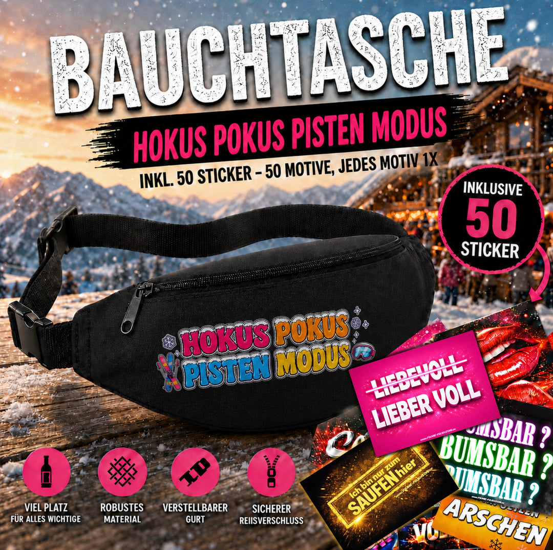 Bauchtasche Aprés Skí Version gefüllt mit 1 MEGA-Bundle Sticker-Set (50 Sticker-Motive je 1x)