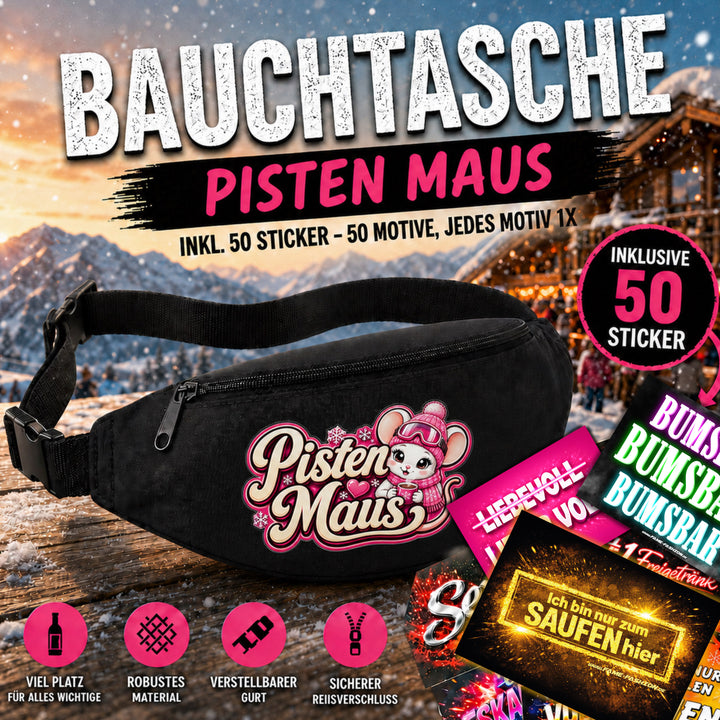 Bauchtasche Aprés Skí Version gefüllt mit 1 MEGA-Bundle Sticker-Set (50 Sticker-Motive je 1x)