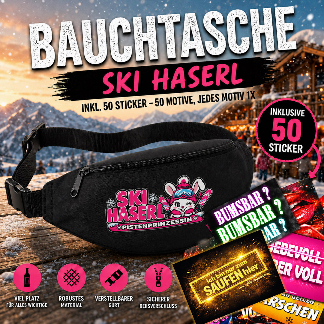 Bauchtasche Aprés Skí Version gefüllt mit 1 MEGA-Bundle Sticker-Set (50 Sticker-Motive je 1x)