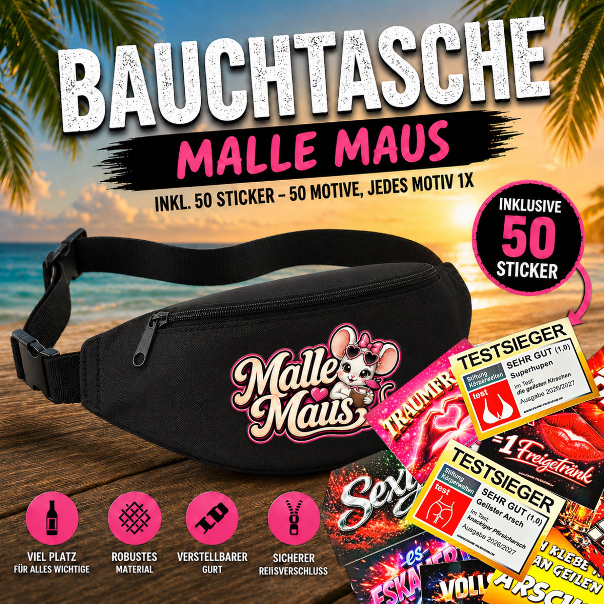 Bauchtasche gefüllt mit 1 MEGA-Bundle Sticker-Set (50 Sticker-Motive je 1x)