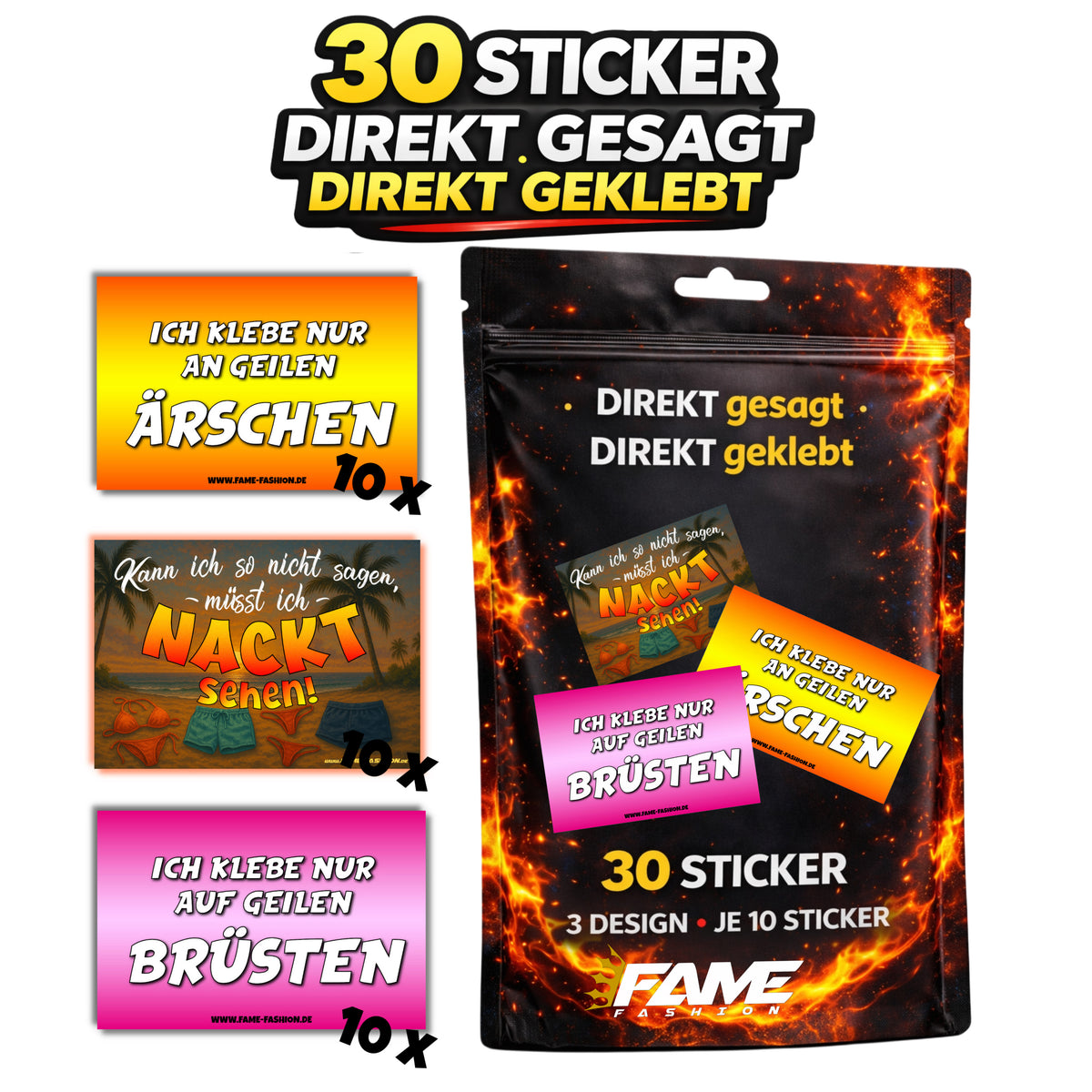 Direkt gesagt. Direkt geklebt. Malle Sticker-Set (30 Sticker)