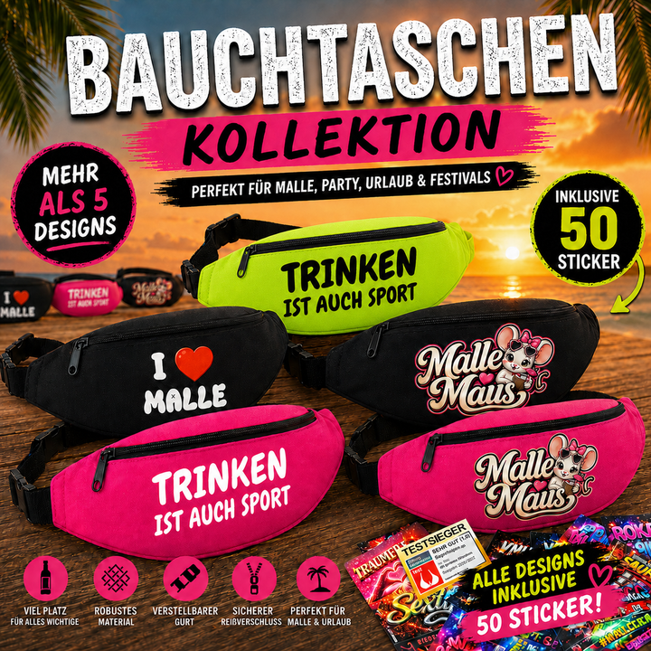 Bauchtasche gefüllt mit 1 MEGA-Bundle Sticker-Set (50 Sticker-Motive je 1x)