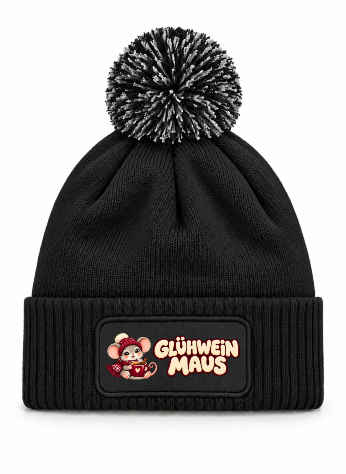 Glühwein Maus - Beanie mit Bommel
