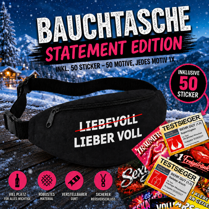 Bauchtasche Aprés Skí Version gefüllt mit 1 MEGA-Bundle Sticker-Set (50 Sticker-Motive je 1x)