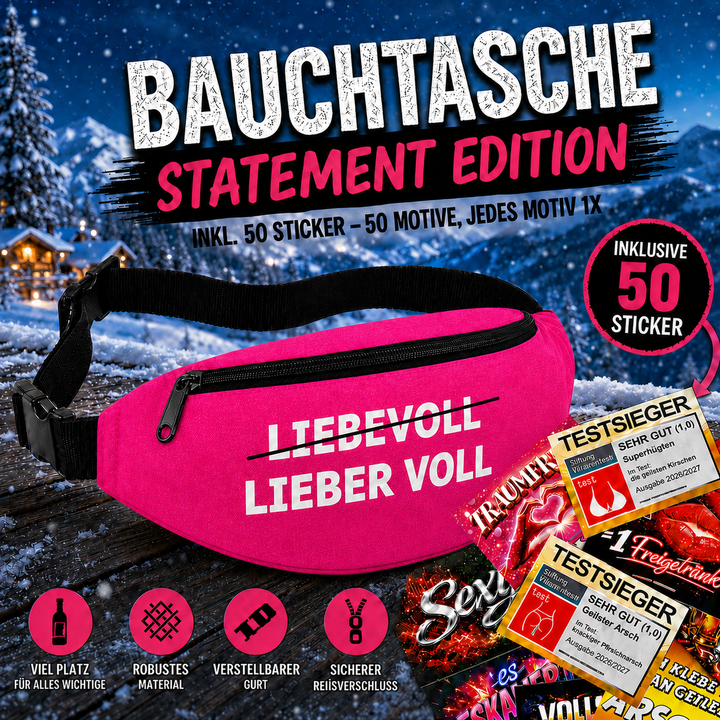 Bauchtasche Aprés Skí Version gefüllt mit 1 MEGA-Bundle Sticker-Set (50 Sticker-Motive je 1x)