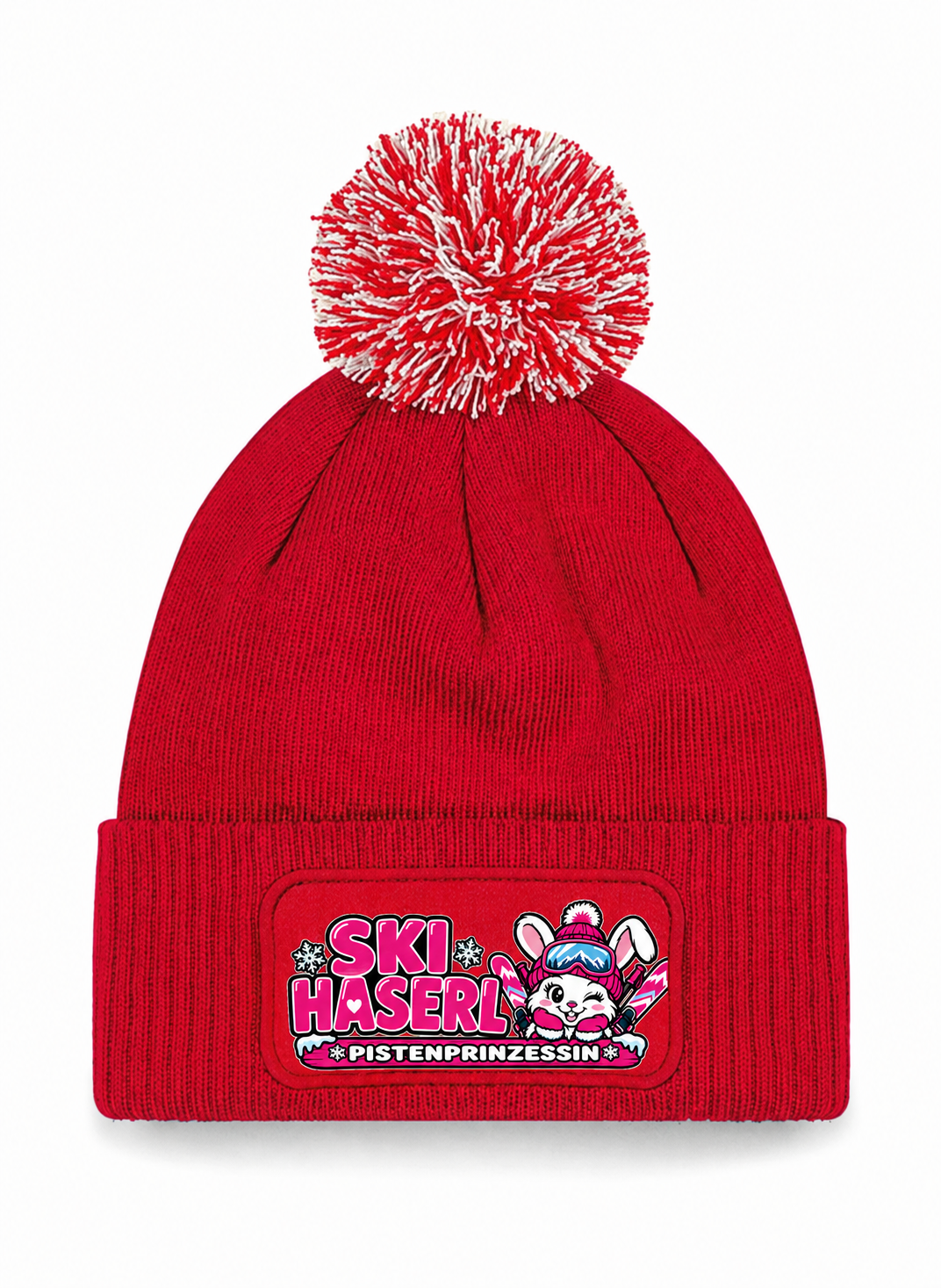 SKI Haserl Patch Beanie mit Bommel