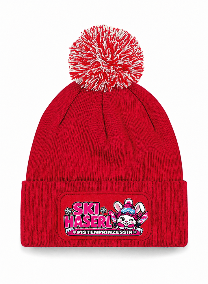 SKI Haserl Patch Beanie mit Bommel