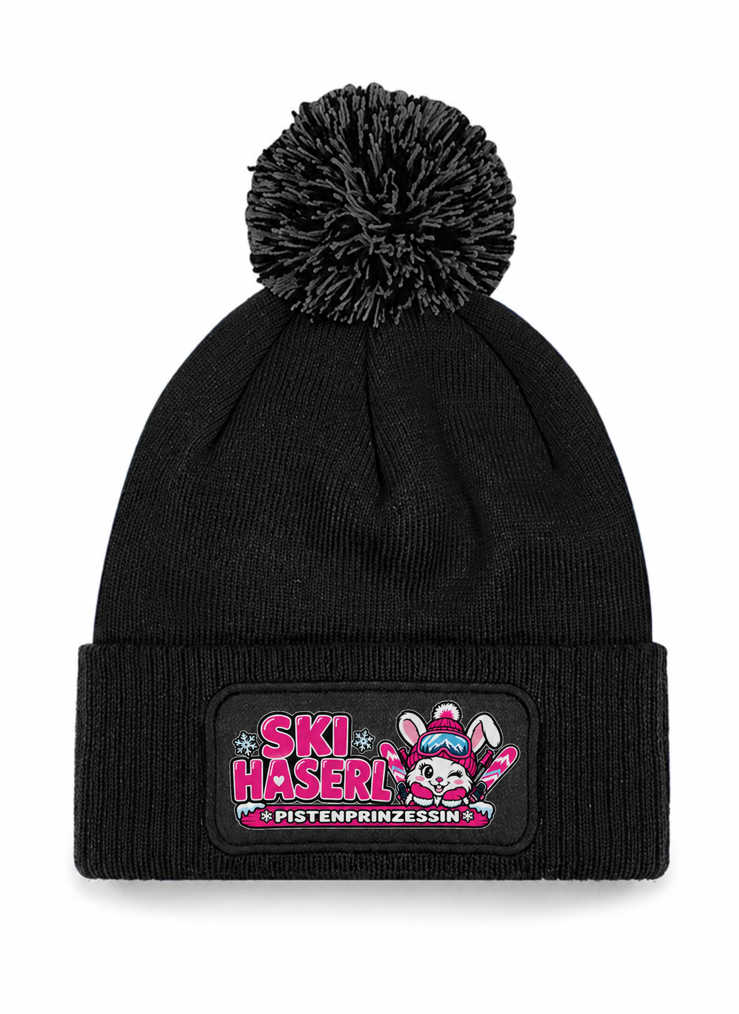 SKI Haserl Patch Beanie mit Bommel