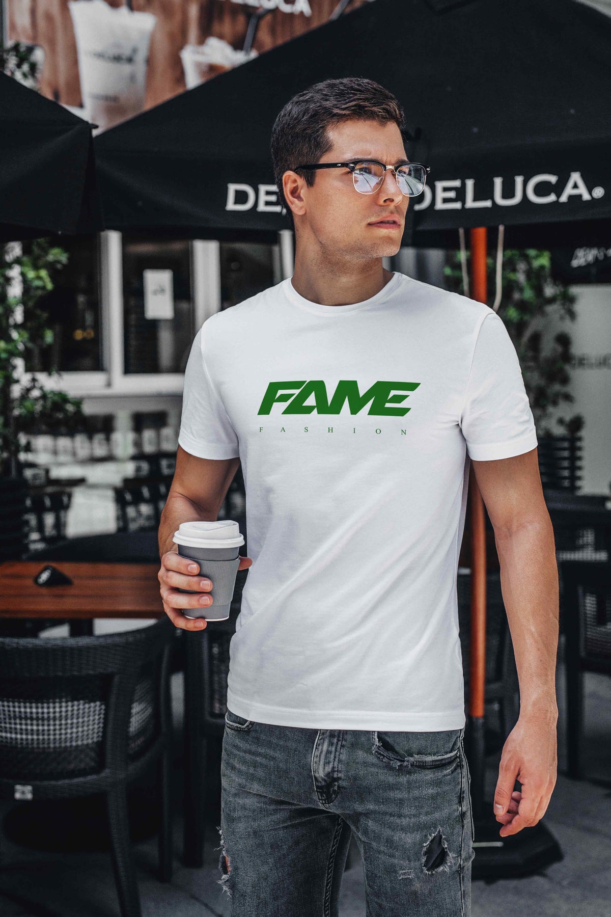 T-Shirt Fame Fashion White & Green