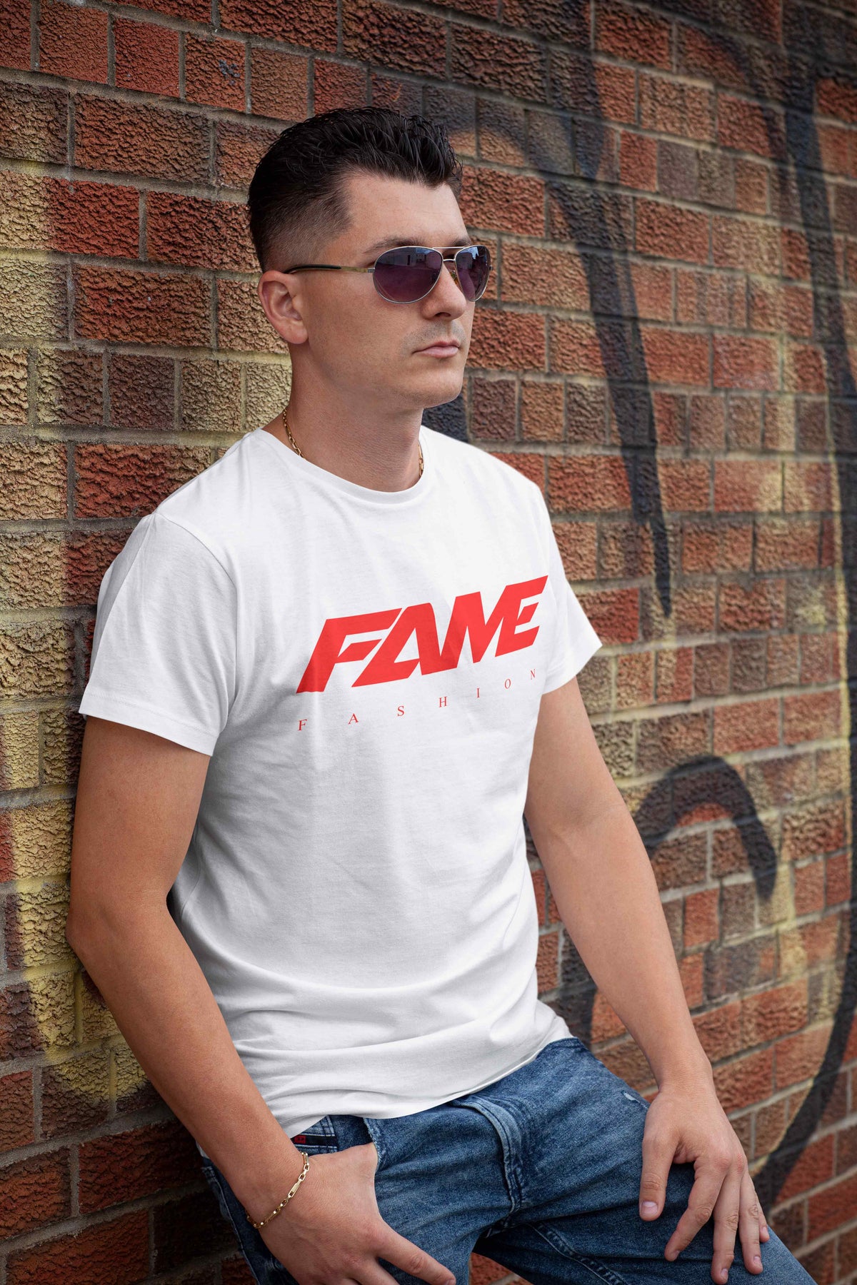 T-Shirt Fame Fashion White & Red