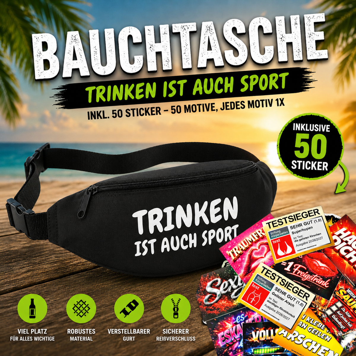 Bauchtasche gefüllt mit 1 MEGA-Bundle Sticker-Set (50 Sticker-Motive je 1x)