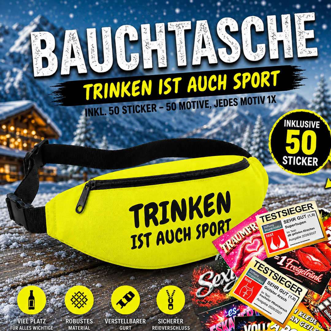 Bauchtasche Aprés Skí Version gefüllt mit 1 MEGA-Bundle Sticker-Set (50 Sticker-Motive je 1x)