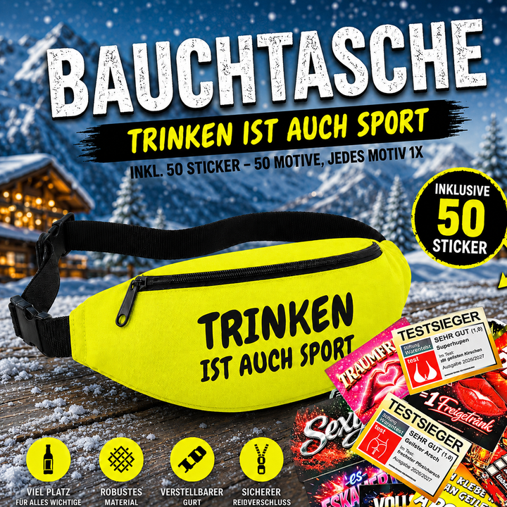 Bauchtasche Aprés Skí Version gefüllt mit 1 MEGA-Bundle Sticker-Set (50 Sticker-Motive je 1x)