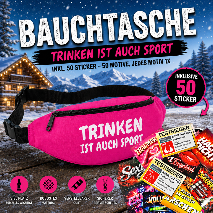 Bauchtasche Aprés Skí Version gefüllt mit 1 MEGA-Bundle Sticker-Set (50 Sticker-Motive je 1x)