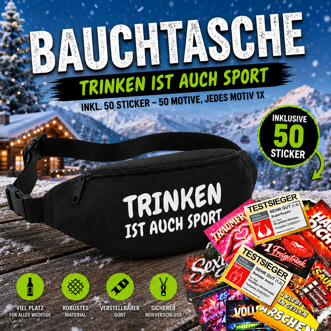 Bauchtasche Aprés Skí Version gefüllt mit 1 MEGA-Bundle Sticker-Set (50 Sticker-Motive je 1x)