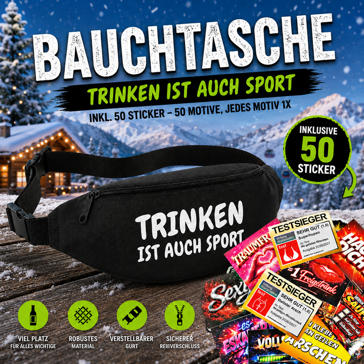 Bauchtasche Aprés Skí Version gefüllt mit 1 MEGA-Bundle Sticker-Set (50 Sticker-Motive je 1x)