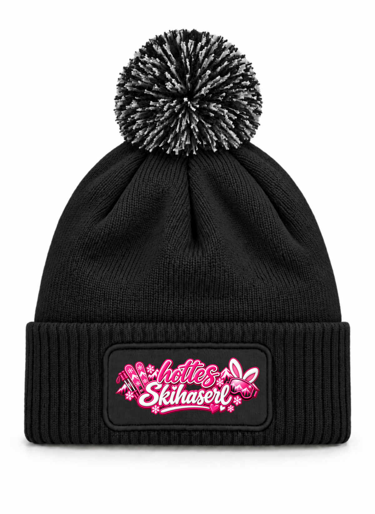 hottes Skihaserl - Beanie mit Bommel