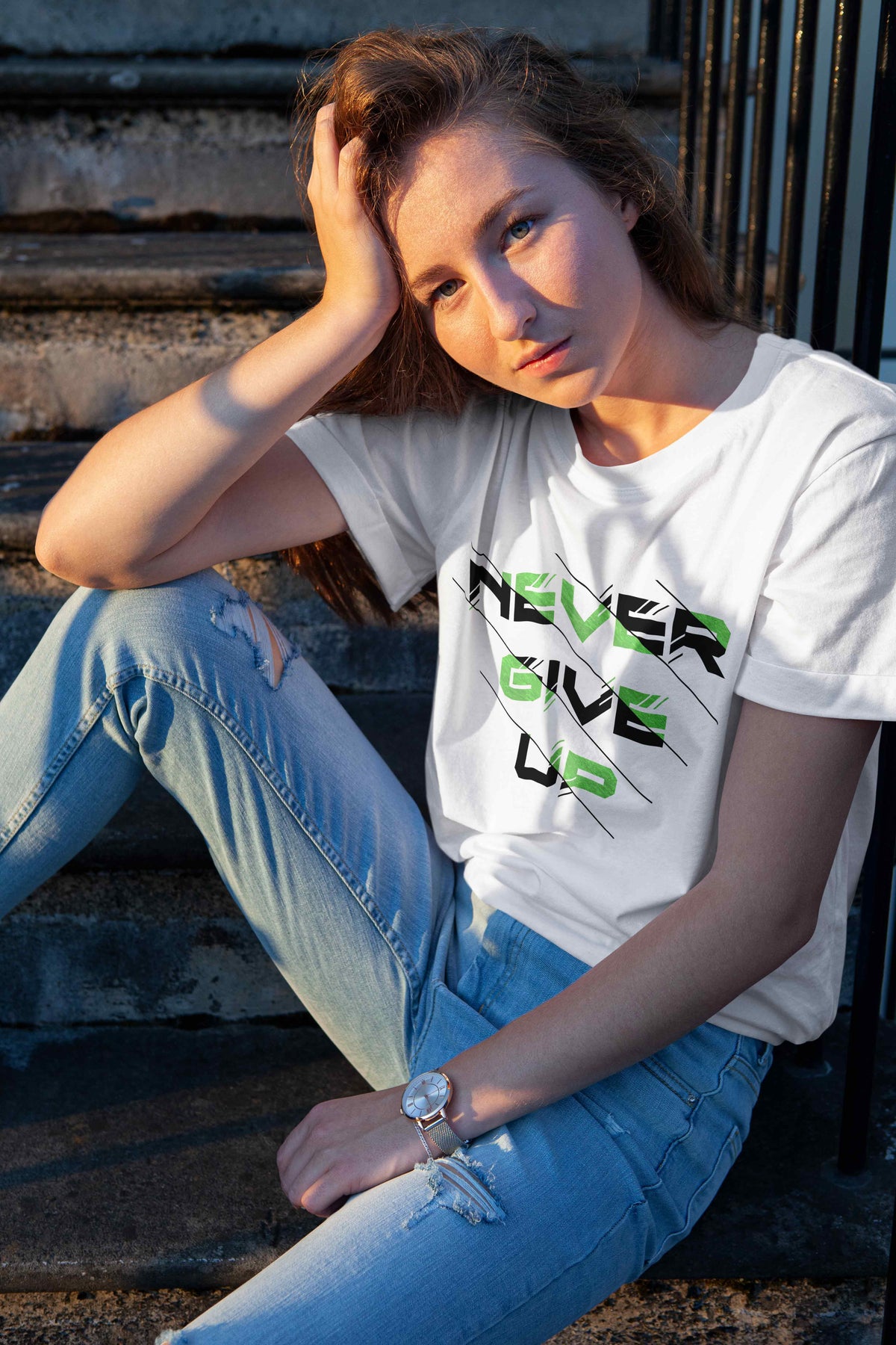T-Shirt NEVER GIVE UP - White