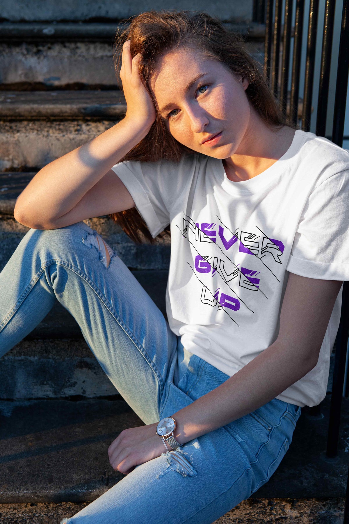 T-Shirt NEVER GIVE UP - White