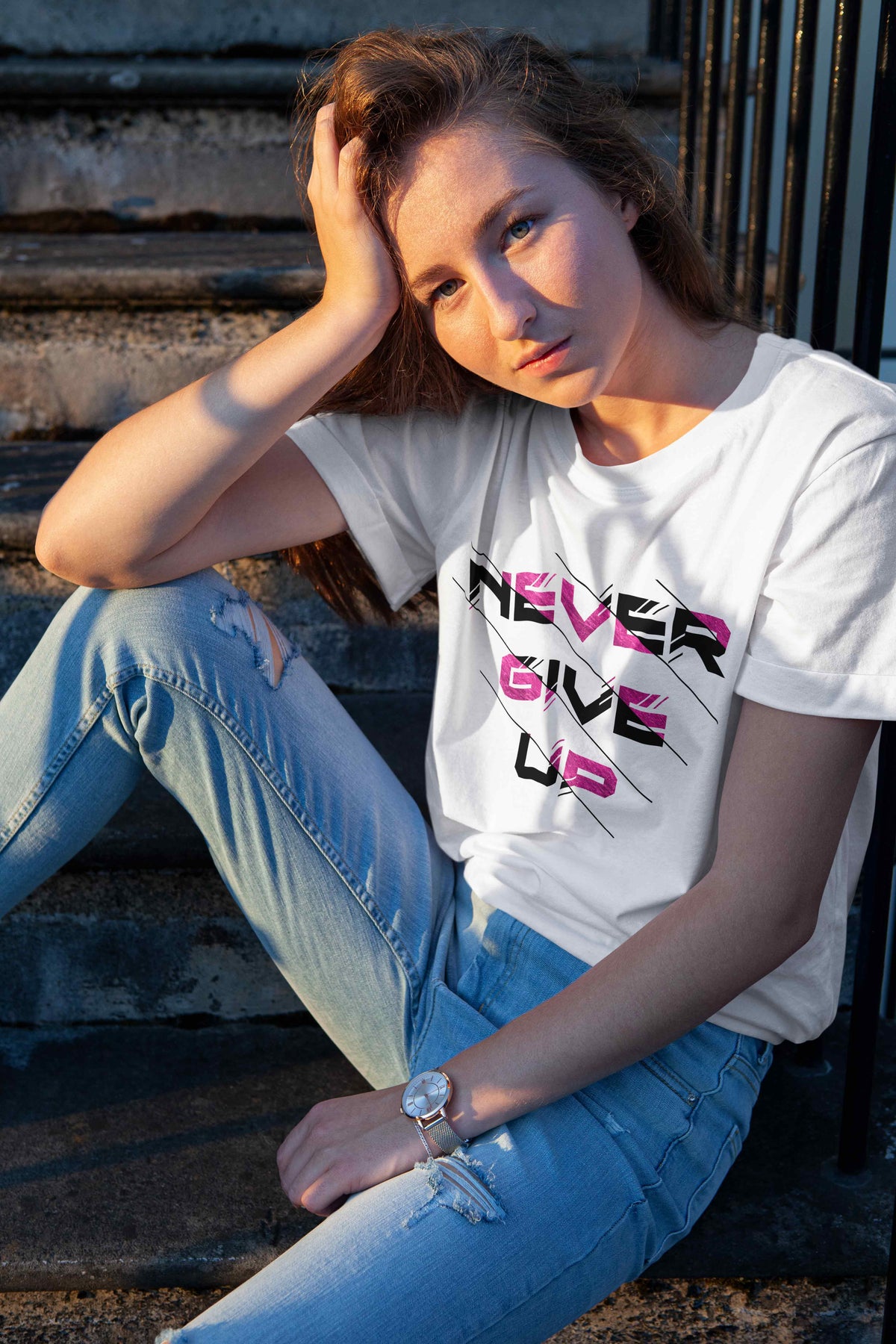 T-Shirt NEVER GIVE UP - White
